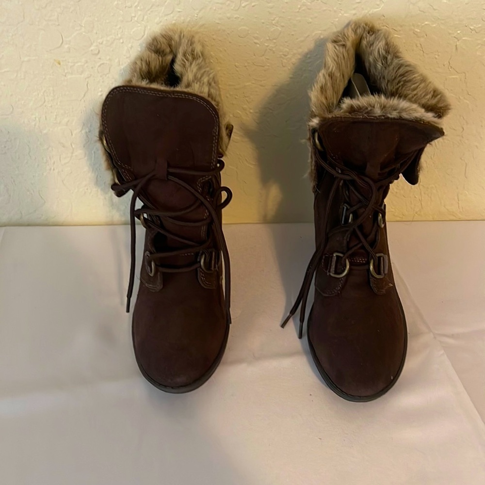 Bjorndal size 10 Brown suede Leather Faux Fur Wedge Heels. Make an offer